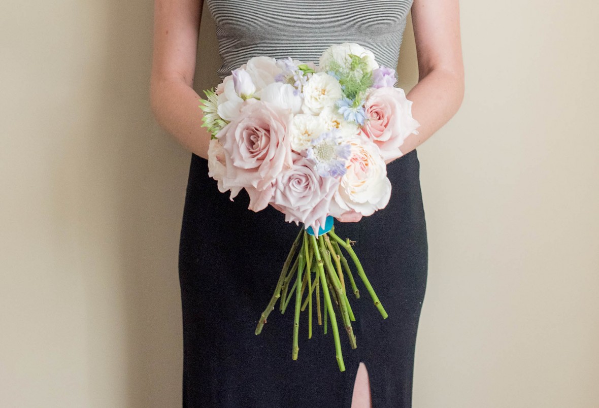 tight rose bouquet with ribbon wrap