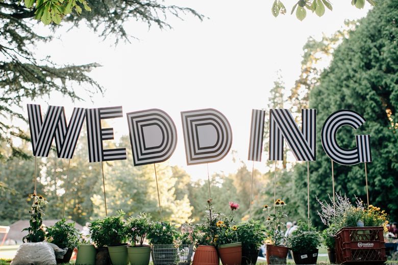 closeup of wedding sign