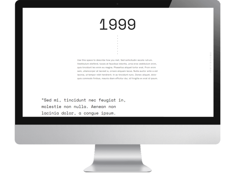 screenshot of text overlay from squarespace's new wedding website template Vow with the date 1999 and lorum ipsum text