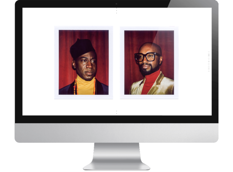 screenshot of new squarespace wedding website template Vow featuring two polaroids of a black gay couple named Leon and Marc