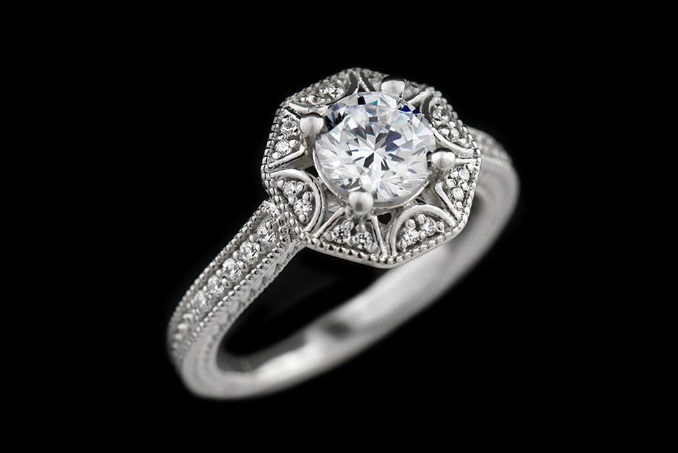 ethical art deco vintage-inspired diamond engagement ring