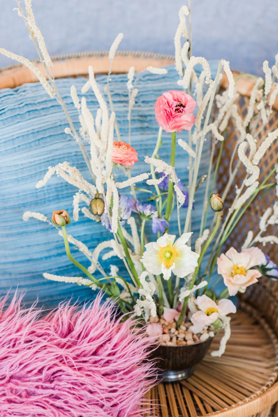 Closeup of flowers on a chair