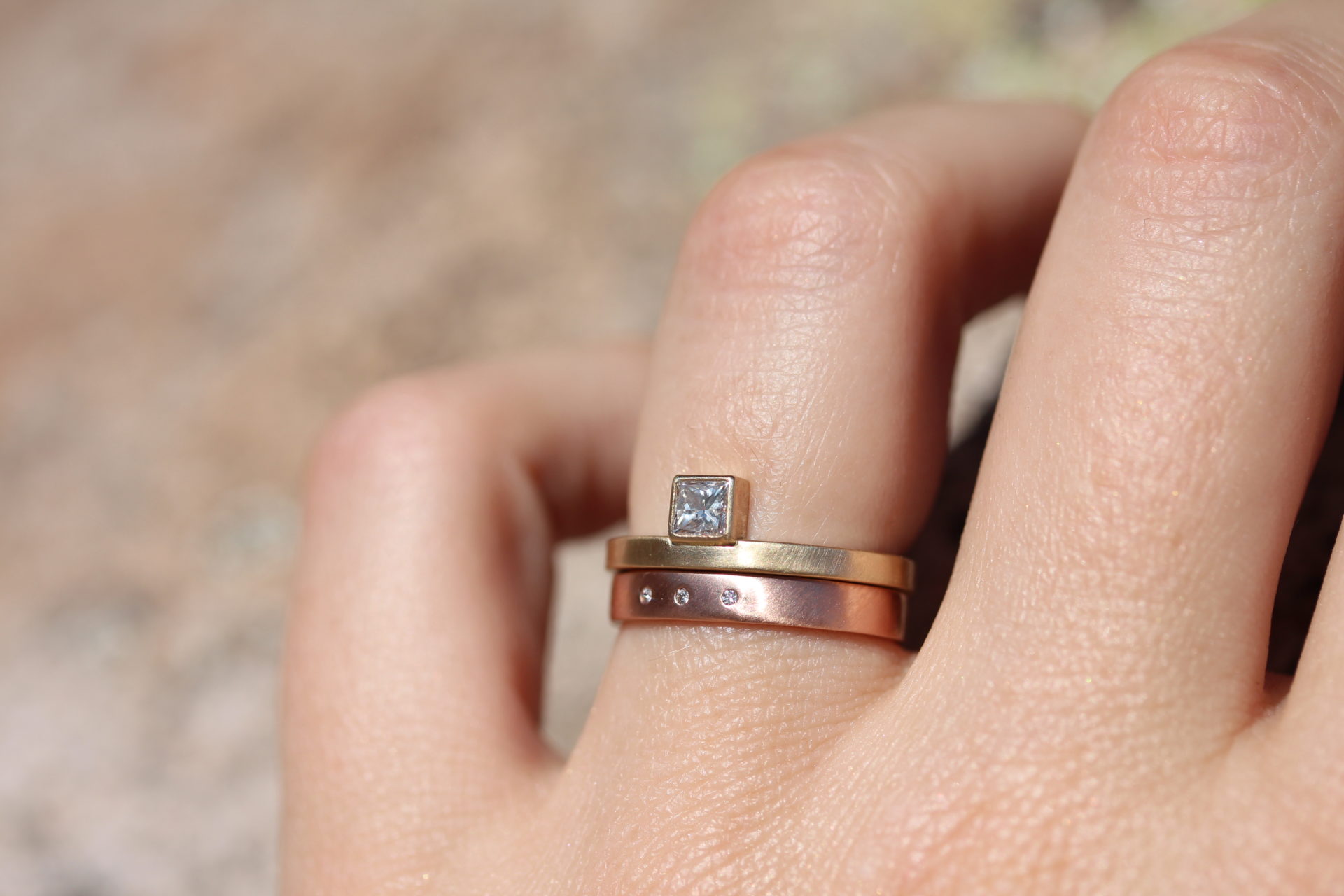14k Diamond Alexandrine Ring and 14k Rose Gold Highsmith Ring