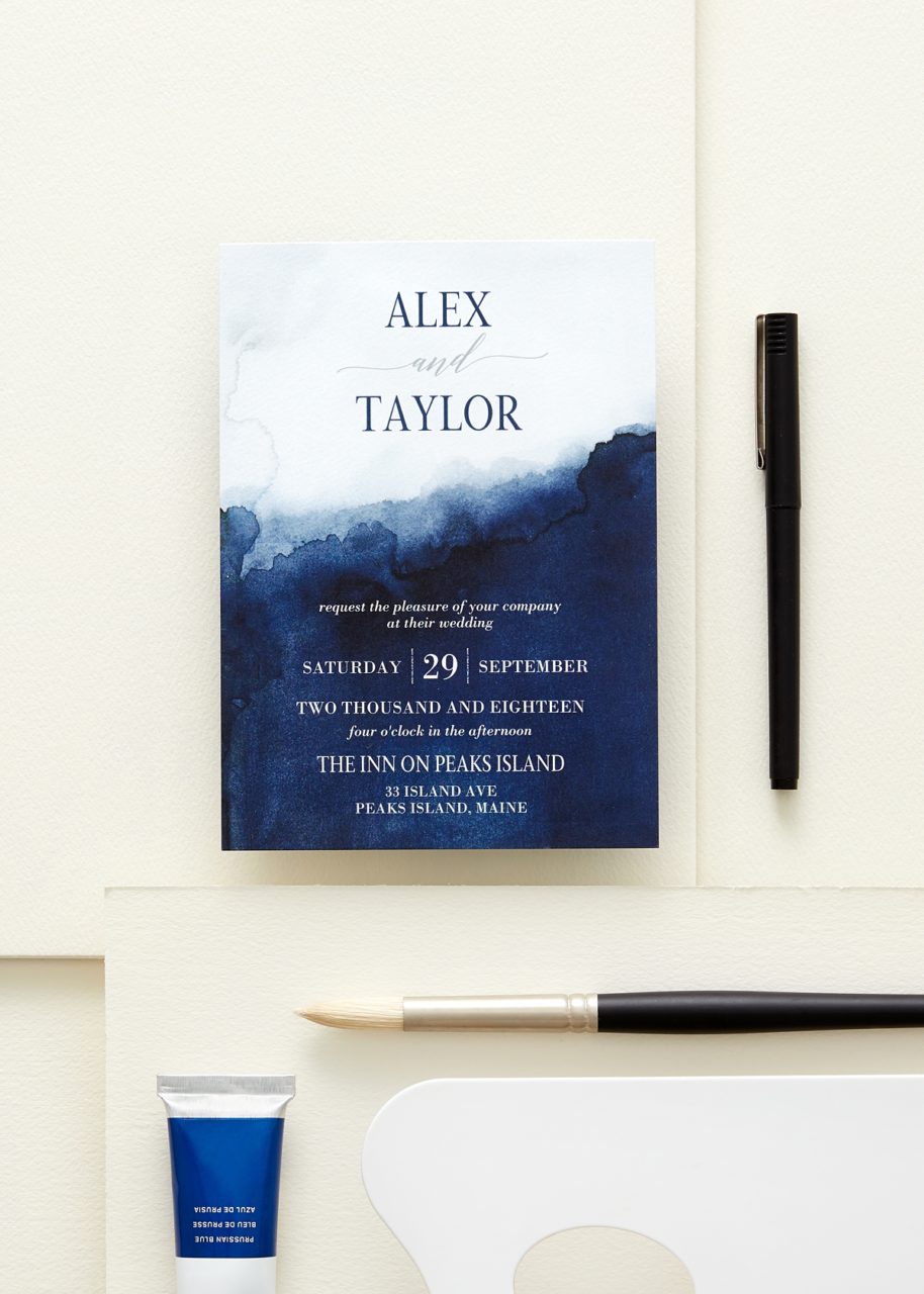 Dark Blue watercolor save the date 
